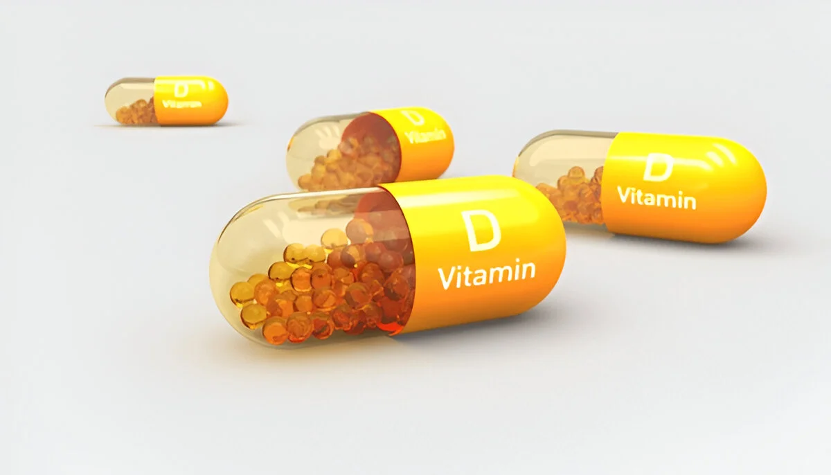 Yellow Vitamin D capsules, highlighting supplements to combat low Vitamin D symptoms like joint and muscle pain.